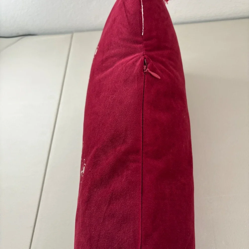 Burgundy Red Velvet Snowflake Lumbar Pillow Silver Metal Tassels 20x12 Holiday